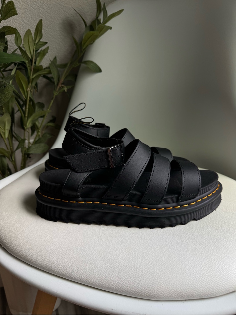 Dr Martens Blaire Quad Black Leather Platform Sandals Womens 10 EU42